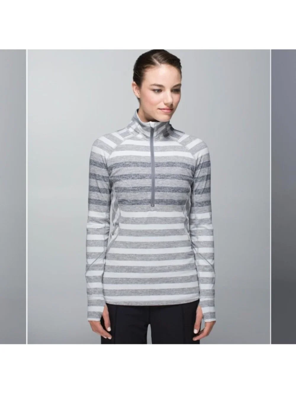 Lululemon Race Your Pace 1/2 Zip Marshmallow Stripe Heathered Slate